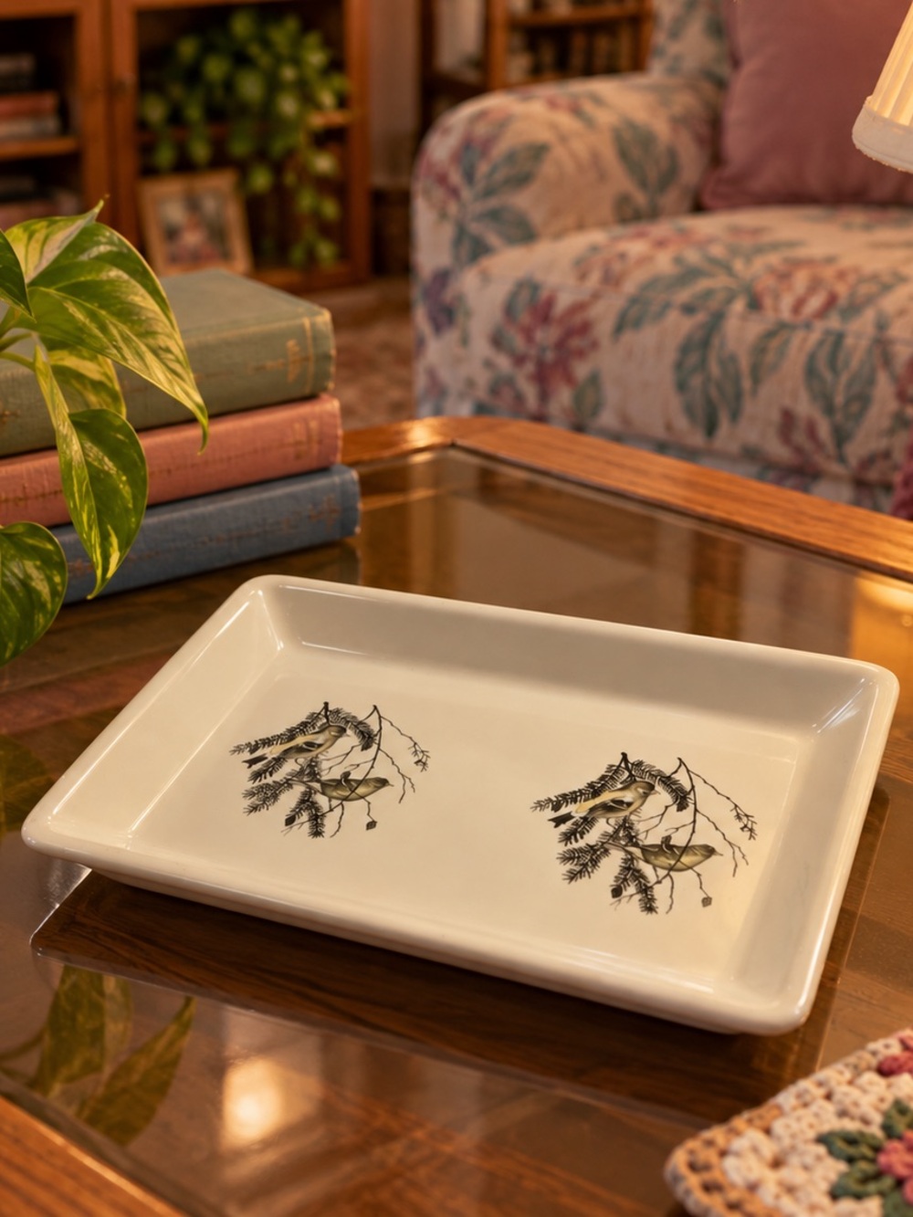 Vintage Delano Studios Goldfinch Bird Ceramic Tray Bluffton SC Dennis Puleston